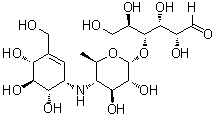 4-O-[4-[[(1s)-4β,5α,6β-三羥基-3-(羥基甲基)-2-環(huán)己烯-1β-基]氨基]-4,6-二脫氧-α-d-吡喃葡萄糖]-d-葡萄糖結(jié)構(gòu)式_68128-53-0結(jié)構(gòu)式