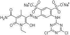 4-[[5-(氨基羰基)-1-乙基-1,6-二氫-2-羥基-4-甲基-6-氧代-3-吡啶基]偶氮]-6-[(4,6-二氯-1,3,5-三嗪-2-基)氨基]-1,3-苯二磺酸二鈉鹽結(jié)構(gòu)式_70865-29-1結(jié)構(gòu)式