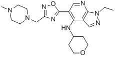 1-乙基-5-[3-[(4-甲基-1-哌嗪)甲基]-1,2,4-噁二唑-5-基]-N-(四氫-2H-吡喃-4-基)-1H-吡唑并[3,4-b]吡啶-4-胺結(jié)構(gòu)式_720704-20-1結(jié)構(gòu)式