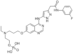 5-[[7-[3-[乙基[2-(磷氧基)乙基]氨基]丙氧基]-4-喹唑啉]氨基]-N-(3-氟苯基)-1H-吡唑-3-乙酰胺結(jié)構(gòu)式_722543-31-9結(jié)構(gòu)式