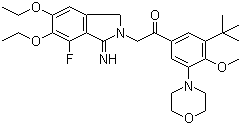 2-(5,6-二乙氧基-7-氟-1,3-二氫-1-亞氨基-2H-異吲哚-2-基)-1-[3-(1,1-二甲基乙基)-4-甲氧基-5-(4-嗎啉)苯基]乙酮結(jié)構(gòu)式_751475-53-3結(jié)構(gòu)式