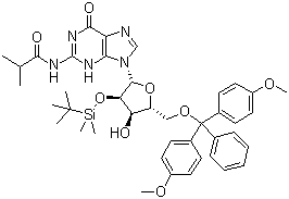 N-(9-((2r,3r,4r,5r)-5-((雙(4-甲氧基苯基)(苯基)甲氧基)甲基)-3-((叔丁基二甲基甲硅烷基)氧基)-4-羥基四氫呋喃-2-基)-6-氧代-6,9-二氫-1H-嘌呤-2-基)異丁酰胺結(jié)構(gòu)式_81279-39-2結(jié)構(gòu)式