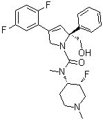 1H-Pyrrole-1-carboxamide, 4-(2,5-difluorophenyl)-N-[(3R,4S)-3-fluoro-1-methyl-4-piperidinyl]-2,5-dihydro-2-(hydroxymethyl)-N-methyl-2-phenyl-, (2S)- Structure,845256-65-7Structure