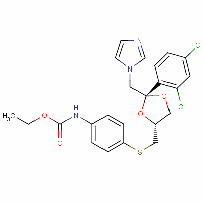 (+/-)-乙基順式-[4-[[2-(2,4-二氯苯基)-2-(1H-咪唑-1-基甲基)-1,3-二氧雜烷-4-基]-甲基硫代]苯基]-氨基甲酸酯鹽酸鹽結(jié)構(gòu)式_84697-22-3結(jié)構(gòu)式