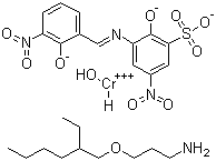 Hydrogen hydroxy[2-hydroxy-3-[(2-hydroxy-3-nitrobenzylidene)amino]-5-nitrobenzenesulfonato(3-)]chromate(1-) 3-((2-ethylhexyl)oxy)-1-propanamine Structure,85455-32-9Structure