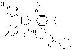 2-[4-[[(4S,5r)-4,5-雙(4-氯苯基)-2-[4-(1,1-二甲基乙基)-2-乙氧基苯基]-4,5-二氫-1H-咪唑-1-基]羰基]-1-哌嗪]-1-(4-嗎啉)乙酮結(jié)構(gòu)式_870120-40-4結(jié)構(gòu)式