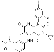 N-[3-[[3-環(huán)丙基-1-(2-氟-4-碘苯基)-1,2,3,4,7,8-六氫-6,8-二甲基-2,4,7-三氧代吡啶并[2,3-d]嘧啶-5-基]氨基]苯基]乙酰胺結(jié)構(gòu)式_871700-25-3結(jié)構(gòu)式