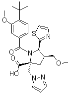 (4R,5S)-rel-1-[4-(1,1-二甲基乙基)-3-甲氧基芐基]-4-(甲氧基甲基)-2-(1H-吡唑-1-甲基)-5-(2-噻唑基)-D-脯氨酸結(jié)構(gòu)式_885264-71-1結(jié)構(gòu)式