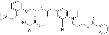 1-[3-(苯甲酰氧基)丙基]-2,3-二氫-5-[(2R)-2-[[2-[2-(2,2,2-三氟乙氧基)苯氧基]乙基]氨基]丙基]-1H-吲哚-7-甲腈乙二酸鹽結(jié)構(gòu)式_885340-12-5結(jié)構(gòu)式