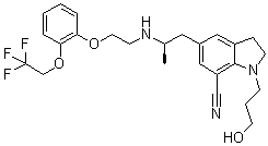 2,3-二氫-1-(3-羥基丙基)-5-[(2R)-2-[[2-[2-(2,2,2-三氟乙氧基)苯氧基]乙基]氨基]丙基]-1H-吲哚-7-甲腈結(jié)構(gòu)式_885340-13-6結(jié)構(gòu)式