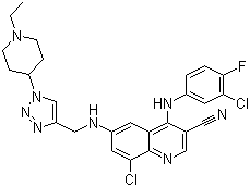 8-氯-4-[(3-氯-4-氟苯基)氨基]-6-[[[1-(1-乙基-4-哌啶)-1H-1,2,3-三唑-4-基]甲基]氨基]-3-喹啉甲腈結(jié)構(gòu)式_915363-56-3結(jié)構(gòu)式