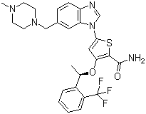 5-[6-[(4-甲基-1-哌嗪)甲基]-1H-苯并咪唑-1-基]-3-[(1R)-1-[2-(三氟甲基)苯基]乙氧基]-2-噻吩羧胺結(jié)構(gòu)式_929095-18-1結(jié)構(gòu)式