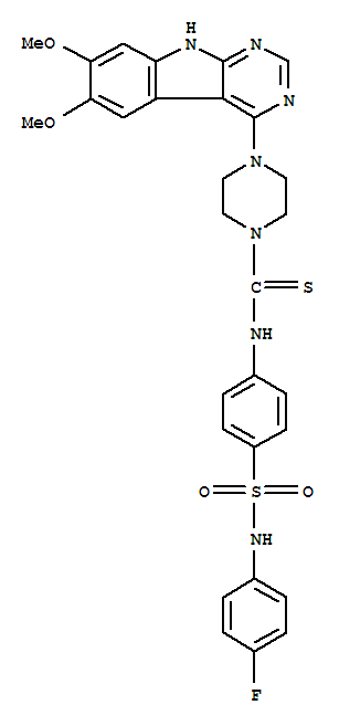 4-(6,7-二甲氧基-9h-嘧啶并[4,5-b]吲哚-4-基)-n-[4-[[(4-氟苯基)氨基]磺?；鵠苯基]-1-哌嗪硫代甲酰胺結(jié)構(gòu)式_1023310-86-2結(jié)構(gòu)式