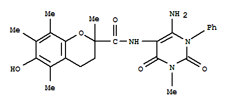  n-(6-氨基-1,2,3,4-四氫-3-甲基-2,4-二氧代-1-苯基-5-嘧啶)-3,4-二氫-6-羥基-2,5,7,8-四甲基-2H-1-苯并吡喃-2-羧酰胺結(jié)構(gòu)式_204980-79-0結(jié)構(gòu)式