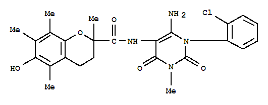  n-[6-氨基-1-(2-氯苯基)-1,2,3,4-四氫-3-甲基-2,4-二氧代-5-嘧啶]-3,4-二氫-6-羥基-2,5,7,8-2H-1-苯并吡喃-2-羧酰胺結(jié)構(gòu)式_204980-84-7結(jié)構(gòu)式