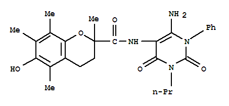  n-(6-氨基-1,2,3,4-四氫-2,4-二氧代-1-苯基-3-丙基-5-嘧啶)-3,4-二氫-6-羥基-2,5,7,8-四甲基-2H-1-苯并吡喃-2-羧酰胺結(jié)構(gòu)式_204980-88-1結(jié)構(gòu)式