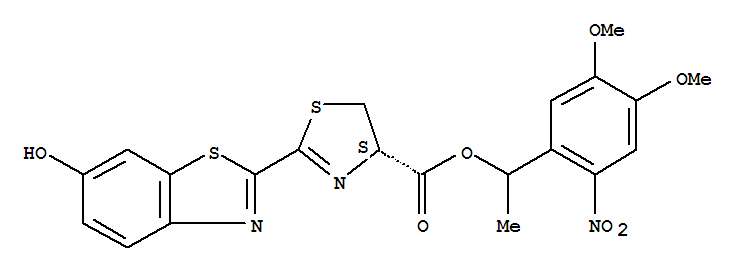 1-(4,5-二甲氧基-2-硝基苯基)乙基 (4R)-2-(6-羥基-1,3-苯并噻唑-2-基)-4,5-二氫-1,3-噻唑-4-羧酸酯結(jié)構(gòu)式_223920-67-0結(jié)構(gòu)式