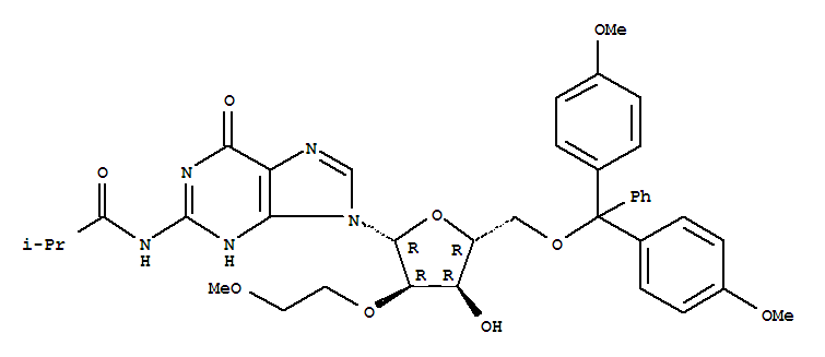 5-O-[雙(4-甲氧基苯基)苯基甲基]-2-o-(2-甲氧基乙基)-n-(2-甲基-1-氧代丙基)鳥苷結(jié)構(gòu)式_251647-50-4結(jié)構(gòu)式