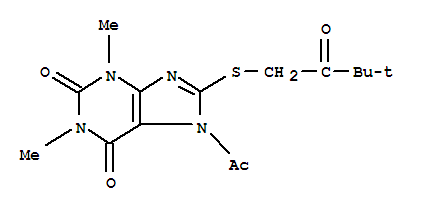 7-乙酰基-8-[(3,3-二甲基-2-氧代丁基)硫代]-3,7-二氫-1,3-二甲基-1H-嘌呤-2,6-二酮結(jié)構(gòu)式_298193-00-7結(jié)構(gòu)式