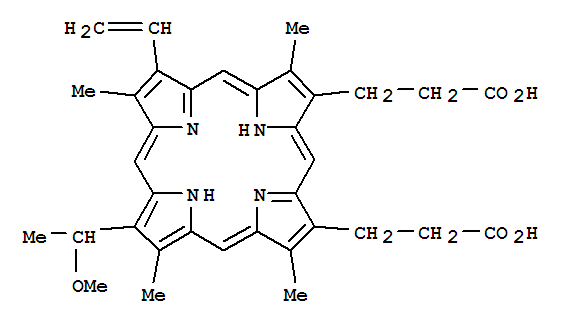 7-Ethenyl-12-(1-methoxyethyl)-3,8,13,17-tetramethyl-21h,23h-porphine-2,18-dipropanoic acid Structure,327050-53-3Structure