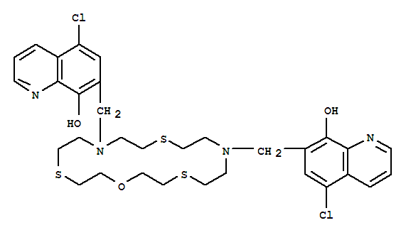 7,7-(1-噁-4,10,16-三硫雜-7,13-二氮雜環(huán)十八烷-7,13-二基)雙[5-氯-8-羥基喹啉]結(jié)構(gòu)式_343372-30-5結(jié)構(gòu)式