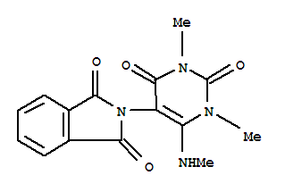 2-[1,2,3,4-四氫-1,3-二甲基-6-(甲基氨基)-2,4-二氧代-5-嘧啶]-1H-異吲哚-1,3(2H)-二酮結(jié)構(gòu)式_34576-22-2結(jié)構(gòu)式