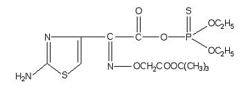 O,O-二乙基硫代磷-(Z)-2-(2-氨基噻唑-4-基)-2-(叔丁氧基羰基甲氧基亞氨基)乙酸酯結(jié)構(gòu)式_524925-11-9結(jié)構(gòu)式