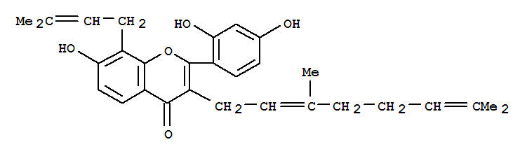 2-(2,4-二羥基苯基)-3-(3,7-二甲基-2,6-辛二烯基)-7-羥基-8-(3-甲基-2-丁烯)-4H-1-苯并吡喃-4-酮結(jié)構(gòu)式_54835-68-6結(jié)構(gòu)式