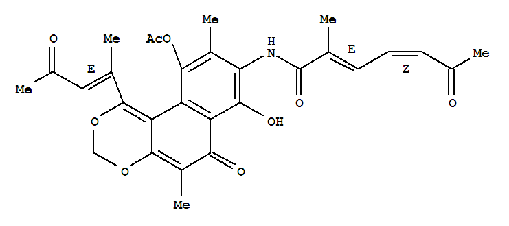 (2E,4z)-n-[10-乙酰氧基-7-羥基-5,9-二甲基-1-[(e)-1-甲基-3-氧代-1-丁烯]-6-氧代-6H-萘并[2,1-d][1,3]二噁英-8-基]-2-甲基-6-氧代-2,4-庚二烯酰胺結(jié)構(gòu)式_58074-37-6結(jié)構(gòu)式