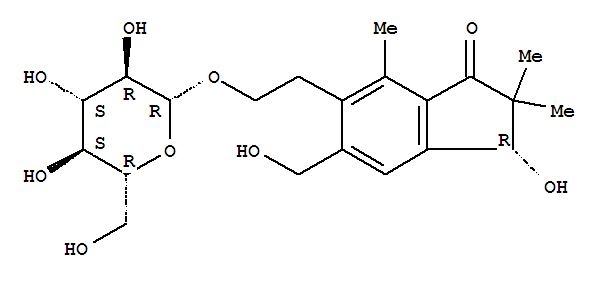 (R)-6-[2-(β-d-吡喃葡萄糖氧基)乙基]-2,3-二氫-3-羥基-5-羥基甲基-2,2,7-三甲基-1H-茚-1-酮結(jié)構(gòu)式_62043-49-6結(jié)構(gòu)式