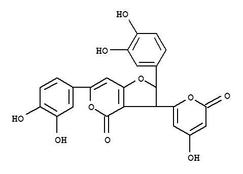 2,6-雙(3,4-二羥基苯基)-2,3-二氫-3-(4-羥基-2-氧代-2H-吡喃-6-基)-4H-呋喃并[3,2-c]吡喃-4-酮結構式_62350-95-2結構式