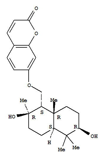 7-[[(1S,4aβ)-十氫-2α,6α-二羥基-2,5,5,8aα-四甲基萘-1β-基]甲氧基]-2H-1-苯并吡喃-2-酮結(jié)構(gòu)式_62742-67-0結(jié)構(gòu)式