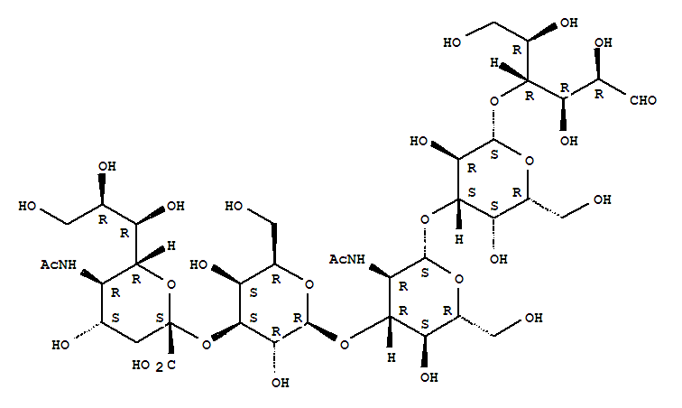 D-glucose,o-(n-acetyl-a-neuraminosyl)-(23)-o-b-d-galactopyranosyl-(13)-o-2-(acetylamino)-2-deoxy-b-d-glucopyranosyl-(13)-o-b-d-galactopyranosyl-(14)- Structure,64003-53-8Structure