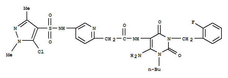 n-[6-氨基-1-丁基-3-[(2-氟苯基)甲基]-1,2,3,4-四氫-2,4-二氧代-5-嘧啶]-5-[[(5-氯-1,3-二甲基-1H-吡唑-4-2-吡啶乙酰胺結構式_748149-17-9結構式