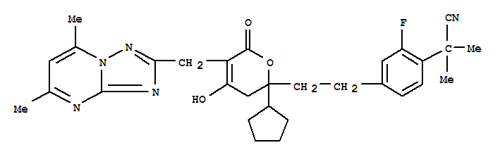 4-[2-[2-環(huán)戊基-5-[(5,7-二甲基[1,2,4]噻唑并[1,5-a]嘧啶)甲基]-3,6-二氫-4-羥基-6-氧代-2H-吡喃]乙基]-2-氟-α,α-二甲基苯乙腈結(jié)構(gòu)式_749929-33-7結(jié)構(gòu)式