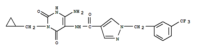 n-[4-氨基-1-(環(huán)丙基甲基)-1,2,3,6-四氫-2,6-二氧代-5-嘧啶]-1-[[3-(三氟甲基)苯基]甲基]-1H-吡唑-4-羧酰胺結構式_752222-86-9結構式