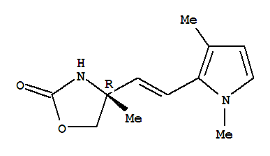 (4r)-(9ci)-4-[2-(1,3-二甲基-1H-吡咯-2-基)乙烯]-4-甲基-2-噁唑烷酮結(jié)構(gòu)式_827344-87-6結(jié)構(gòu)式