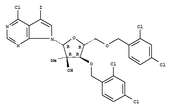 7-[3,5-雙-o-[(2,4-二氯苯基)甲基]-2-c-甲基-beta-d-呋核亞硝脲]-4-氯-5-碘-7h-吡咯并[2,3-d]嘧啶結(jié)構(gòu)式_847551-25-1結(jié)構(gòu)式