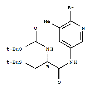 (R)-1-(6-溴-5-甲基吡啶-3-基氨基)-3-(叔丁基硫代)-1-氧代丙烷-2-氨基甲酸叔丁酯結(jié)構(gòu)式_850411-22-2結(jié)構(gòu)式