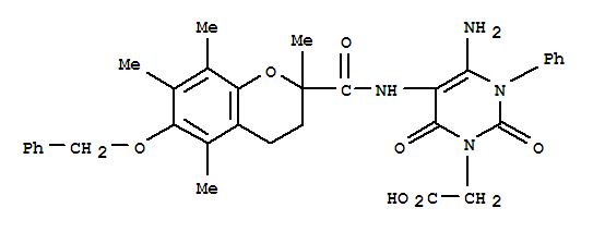 4-氨基-5-[[[3,4-二氫-2,5,7,8-四甲基-6-(苯基甲氧基)-2H-1-苯并吡喃-2-基]羰基]氨基]-3,6-二氫-2,6-二氧代-1(2H)-嘧啶乙酸結(jié)構(gòu)式_856017-97-5結(jié)構(gòu)式