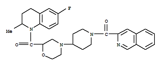 [4-[2-[(6-氟-3,4-二氫-2-甲基-1(2H)-喹啉)羰基]-4-嗎啉]-1-哌啶基]-3-異喹啉-甲酮結(jié)構(gòu)式_888220-11-9結(jié)構(gòu)式