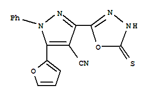 1H-pyrazole-4-carbonitrile, 3-(4,5-dihydro-5-thioxo-1,3,4-oxadiazol-2-yl)-5-(2-furanyl)-1-phenyl- Structure,933065-62-4Structure