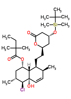 (1S,3R,4S,4aS,7S,8S,8aS)-4-氯-8-{2-[(2R,4R)-4-{[二甲基(2-甲基-2-丙基)硅烷基]氧基}-6-氧代四氫-2H-吡喃-2-基]乙基}-4A-羥基-3,7-二甲基-1,2,3,4,4A,7,8,8A-八氫-1-萘基2,2-二甲基丁酸酯結(jié)構(gòu)式_123852-10-8結(jié)構(gòu)式