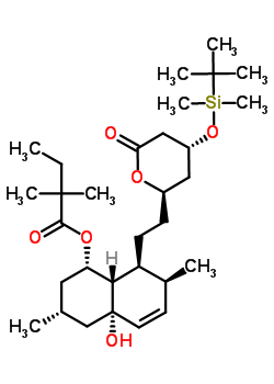 (1S,3R,4aS,7S,8S,8aS)-8-{2-[(2R,4R)-4-{[二甲基(2-甲基-2-丙基)硅烷基]氧基}-6-氧代四氫-2H-吡喃-2-基]乙基}-4A-羥基-3,7-二甲基-1,2,3,4,4A,7,8,8A-八氫-1-萘基2,2-二甲基丁N酸酯結(jié)構(gòu)式_125142-16-7結(jié)構(gòu)式