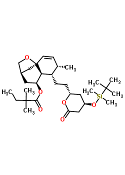 (4S,5S,6S,7S,9R)-5-{2-[(2R,4R)-4-{[二甲基(2-甲基-2-丙基)硅烷基]氧基}-6-氧代四氫-2H-吡喃-2-基]乙基}-4-甲基-11-氧雜三環(huán)[7.2.1.0<sup>1,6</sup>]十二碳-2-烯-7-基2,2-二甲基丁酸酯結(jié)構(gòu)式_125175-64-6結(jié)構(gòu)式