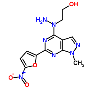 2-[1-[1-甲基-6-(5-硝基-2-呋喃)-1H-吡唑并[3,4-d]嘧啶-4-基]肼基]-乙醇結構式_16185-82-3結構式