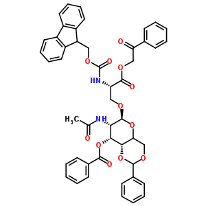 (S)-O-[2-(乙酰氨基)-3-O-苯甲?；?2-脫氧-4,6-O-亞芐基-alpha-D-吡喃半乳糖基]-N-9-芴甲氧羰基-L-絲氨酸苯甲酰甲基酯結(jié)構(gòu)式_171973-67-4結(jié)構(gòu)式