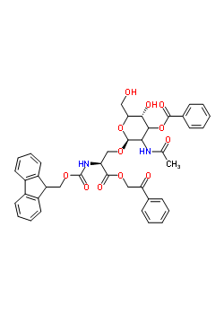 3-乙酰氨基-2-[2-{[(9H-芴-9-基甲氧基)羰基]氨基}-3-氧代-3-(2-氧代-2-苯基乙氧基)丙氧基]-5-羥基-6-(羥基甲基)四氫-2H-吡喃-4-基苯甲酸酯結(jié)構(gòu)式_172939-67-2結(jié)構(gòu)式