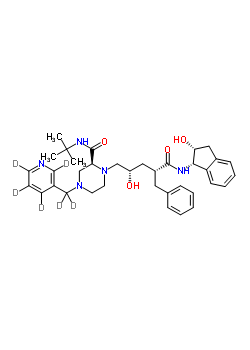 1-{4-芐基-2-羥基-5-[(2-羥基-2,3-二氫-1H-茚-1-基)氨基]-5-氧代戊基}-N-(2-甲基-2-丙基)-4-[(2H4)-3-吡啶基(2H2)甲基]-2-哌嗪甲酰胺結(jié)構(gòu)式_185897-02-3結(jié)構(gòu)式