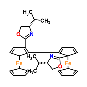 (S,S)-2,2-雙[(S)-4-異丙基噁唑啉-2-基]-1,1-聯(lián)二茂鐵結(jié)構(gòu)式_190601-12-8結(jié)構(gòu)式